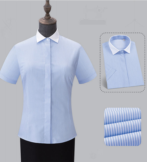 夏季條紋女士短袖襯衫訂制款式圖