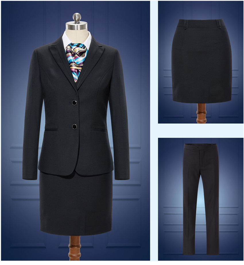 兩粒扣黑色女士職業(yè)裝套裙定制款式圖